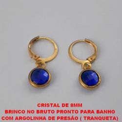 BRINCO NO BRUTO PRONTO PARA BANHO COM ARGOLINHA DE PRESÃO ( TRANQUETA) PESO TOTAL 1,5GR - CRISTAL DE 8MM - BRU1625