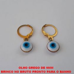 BRINCO NO BRUTO PRONTO PARA O BANHO BRINCO ARGOLINHA(TRANQUETA) COM PINGENTE DE OLHO GREGO  - PINGENTE 9MM - PESO 1,3GR BRU0953