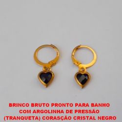 BRINCO BRUTO PRONTO PARA BANHO  COM ARGOLINHA DE PRESSÃO  (TRANQUETA) CORASÇÃO CRISTAL NEGRO PESO 2,0GR - BRU00580