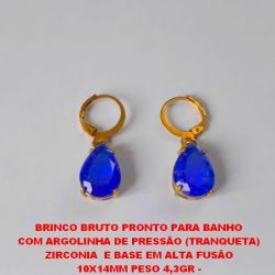 BRINCO BRUTO PRONTO PARA BANHO  COM ARGOLINHA DE PRESSÃO (TRANQUETA)  ZIRCONIA  E BASE EM ALTA FUSÃO  10X14MM PESO 4,3GR -  BRU1470
