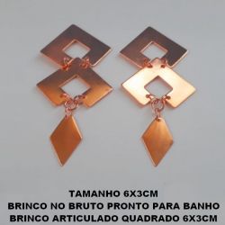 BRINCO NO BRUTO PRONTO PARA BANHO BRINCO ARTICULADO QUADRADO 6X3CM PESO TOTAL 6,8GR (LATÃO) BRU4662