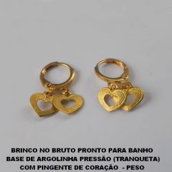 BRINCO NO BRUTO PRONTO PARA BANHO  BASE DE ARGOLINHA PRESSÃO (TRANQUETA) COM PINGENTE DE CORAÇÃO  - PESO  TOTAL 1,6GR - BRU1144