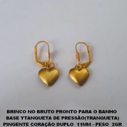 BRINCO NO BRUTO PRONTO PARA O BANHO  BASE  DE PRESSÃO(TRANQUETA) PINGENTE CORAÇÃO DUPLO  11MM - PESO  2GR BRU2217