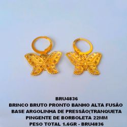 BRINCO BRUTO PRONTO BANHO ALTA FUSÃO  BASE ARGOLINHA DE PRESSÃO PINGENTE DE BORBOLETA 22MM PESO TOTAL 1.6GR - BRU4836