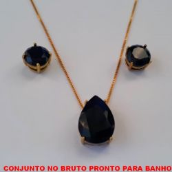 CONJUNTO NO BRUTO PRONTO PARA O BANHO COM ZIRCONIA NEGRA - BRINCO 10X10 BASE EM  ALTA FUSÃO- PINGENTE 13X18 BASE EM ALTA FUSÃO COM CORRENTE VENEZIANA 45CM - PESO 8,2GR - BRU0909