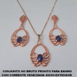 CONJUNTO NO BRUTO PRONTO PARA BANHO(CX51) COM CORRENTE VENEZIANA 45CM+EXTENSOR  PINGENTE DE 25MM - (BAIXA FUSÃO) PESO TOTAL 10GR - BRU4619