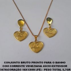 CONJUNTO BRUTO PRONTO PARA O BANHO COM CORRENTE VENEZIANA 45CM+EXTENSOR (3470)CORAÇÃO 16X13MM (FÉ) - PESO TOTAL 5,7GR BRU0337