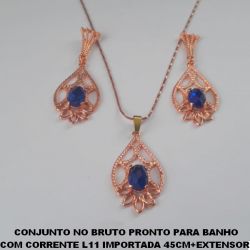 CONJUNTO NO BRUTO PRONTO PARA BANHO (CX51) COM CORRENTE L11 IMPORTADA 45CM+EXTENSOR  PINGENTE DE 25MM - (BAIXA FUSÃO) PESO TOTAL 10GR - BRU4630