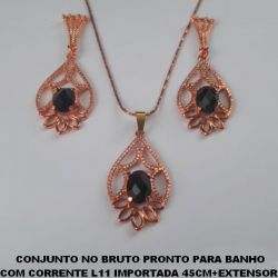 CONJUNTO NO BRUTO PRONTO PARA BANHO(CX51) COM CORRENTE L11 IMPORTADA 45CM+EXTENSOR  PINGENTE DE 25MM - (BAIXA FUSÃO) PESO TOTAL 10GR - BRU4631