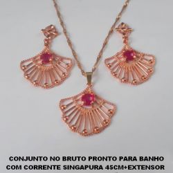 CONJUNTO NO BRUTO PRONTO PARA BANHO(CX51) COM CORRENTE SINGAPURA 45CM+EXTENSOR  PINGENTE DE 25MM - (BAIXA FUSÃO) PESO TOTAL 10GR - BRU4628