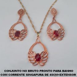 CONJUNTO NO BRUTO PRONTO PARA BANHO(CX51) COM CORRENTE SINGAPURA DE 45CM+EXTENSOR  PINGENTE DE 25MM - (BAIXA FUSÃO) PESO TOTAL 10GR - BRU4622