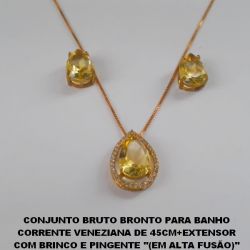 CONJUNTO BRUTO BRONTO PARA BANHO  CORRENTE VENEZIANA DE 45CM+EXTENSOR  COM BRINCO E PINGENTE ''(EM ALTA FUSÃO)''  10X14 - (PINGENTE TODO CRAVEJADO)PESO TOTAL 7,5GR  BRU1267