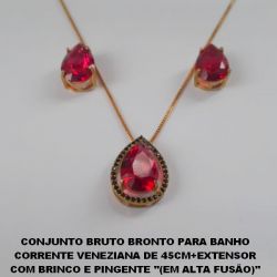 CONJUNTO BRUTO BRONTO PARA BANHO  CORRENTE VENEZIANA DE 45CM+EXTENSOR  COM BRINCO E PINGENTE ''(EM ALTA FUSÃO)''  10X14 - (PINGENTE TODO CRAVEJADO)PESO TOTAL 7,5GR  BRU1268