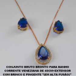 CONJUNTO BRUTO BRONTO PARA BANHO CORRENTE VENEZIANA DE 45CM+EXTENSOR COM BRINCO E PINGENTE ''(EM ALTA FUSÃO)''  10X14 - (PINGENTE TODO CRAVEJADO)PESO  TOTAL 7,5GR BRU1176