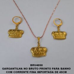 CONJUNTO NO BRUTO PRONTO PARA BANHO COM CORRENTE FINA IMPORTADA DE 45CM (1554) COROA DUPLA 20X15MM - PESO TOTAL 6,9GR BRU4050