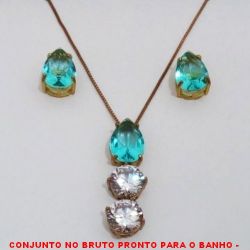 CONJUNTO NO BRUTO PRONTO PARA O BANHO - CONJUNTO COM PINGENTE COM ZIRCONIA 10X14 E ZIRCONIAS 10X10 - BRINCO COM ZIRCONIA 10X14 - COM BASES EM ALTA FUSÃO - ZIRCONIAS COLORIDAS - PESO:10,3GR - BRU4017