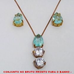 CONJUNTO NO BRUTO PRONTO PARA O BANHO -  CONJUNTO COM PINGENTE COM FUSION 10X14 E ZIRCONIAS  10X10 - BRINCO COM FUSION 10X14 - COM BASES  EM ALTA FUSÃO - FUSION COLORIDOS -  PESO:10,3GR - BRU4029