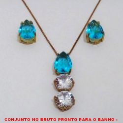 CONJUNTO NO BRUTO PRONTO PARA O BANHO -  CONJUNTO COM PINGENTE COM ZIRCONIA 10X14 E ZIRCONIAS  10X10 - BRINCO COM ZIRCONIA 10X14 - COM BASES  EM ALTA FUSÃO - ZIRCONIAS COLORIDAS -  PESO:10,3GR - BRU4021