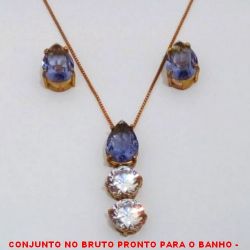 CONJUNTO NO BRUTO PRONTO PARA O BANHO -  CONJUNTO COM PINGENTE COM ZIRCONIA 10X14 E ZIRCONIAS  10X10 - BRINCO COM ZIRCONIA 10X14 - COM BASES  EM ALTA FUSÃO - ZIRCONIAS COLORIDAS -  PESO:10,4GR - BRU4022