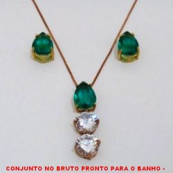 CONJUNTO NO BRUTO PRONTO PARA O BANHO -  CONJUNTO COM PINGENTE COM ZIRCONIA 10X14 E ZIRCONIAS  10X10 - BRINCO COM ZIRCONIA 10X14 - COM BASES  EM ALTA FUSÃO - ZIRCONIAS COLORIDAS -  PESO:10,7GR - BRU4076