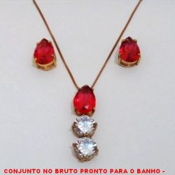 CONJUNTO NO BRUTO PRONTO PARA O BANHO -  CONJUNTO COM PINGENTE COM ZIRCONIA 10X14 E ZIRCONIAS  10X10 - BRINCO COM ZIRCONIA 10X14 - COM BASES  EM ALTA FUSÃO - ZIRCONIAS COLORIDAS -  PESO:10,9GR - BRU4013