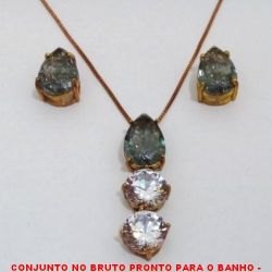 CONJUNTO NO BRUTO PRONTO PARA O BANHO -  CONJUNTO COM PINGENTE COM FUSION 10X14 E ZIRCONIAS  10X10 - BRINCO COM FUSION 10X14 - COM BASES  EM ALTA FUSÃO - FUSION COLORIDOS -  PESO:10,6GR - BRU4030