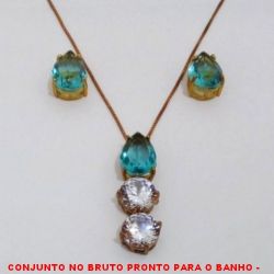 CONJUNTO NO BRUTO PRONTO PARA O BANHO -  CONJUNTO COM PINGENTE COM ZIRCONIA 10X14 E ZIRCONIAS  10X10 - BRINCO COM ZIRCONIA 10X14 - COM BASES  EM ALTA FUSÃO - ZIRCONIAS COLORIDAS -  PESO:10,5GR - BRU4075