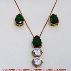 CONJUNTO NO BRUTO PRONTO PARA O BANHO -  CONJUNTO COM PINGENTE COM ZIRCONIA 10X14 E ZIRCONIAS  10X10 - BRINCO COM ZIRCONIA 10X14 - COM BASES  EM ALTA FUSÃO - ZIRCONIAS COLORIDAS -  PESO:10,4GR - BRU4014