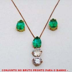 CONJUNTO NO BRUTO PRONTO PARA O BANHO -  CONJUNTO COM PINGENTE COM ZIRCONIA 10X14 E ZIRCONIAS  10X10 - BRINCO COM ZIRCONIA 10X14 - COM BASES  EM ALTA FUSÃO - ZIRCONIAS COLORIDAS -  PESO:10,6GR - BRU4027