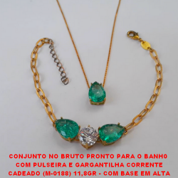 CONJUNTO NO BRUTO PRONTO PARA O BANH0  COM PULSEIRA E GARGANTILHA CORRENTE CADEADO (M-0188) 11,8GR - COM BASE EM ALTA FUSÃO - E ZIRCONIAS COLORIDA - BRU0038A