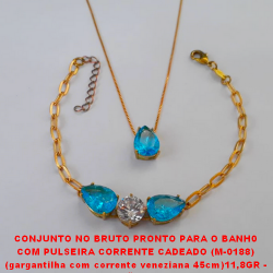 CONJUNTO NO BRUTO PRONTO PARA O BANH0  COM PULSEIRA CORRENTE CADEADO (M-0188)  (gargantilha com corrente veneziana 45cm)11,8GR -  COM BASE EM ALTA FUSÃO - E ZIRCONIAS COLORIDA  - BRU0138A