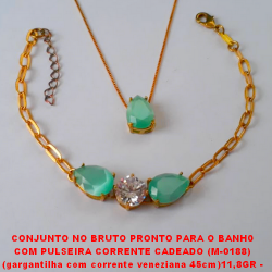 CONJUNTO NO BRUTO PRONTO PARA O BANH0  COM PULSEIRA CORRENTE CADEADO (M-0188)  (gargantilha com corrente veneziana 45cm)11,8GR -  COM BASE EM ALTA FUSÃO - E ZIRCONIAS COLORIDA  - BRU1767