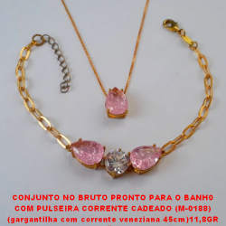 CONJUNTO NO BRUTO PRONTO PARA O BANH0  COM PULSEIRA CORRENTE CADEADO (M-0188)  (gargantilha com corrente veneziana 45cm)11,8GR  - COM BASE EM ALTA FUSÃO - E ZIRCONIAS COLORIDA  BRU0590