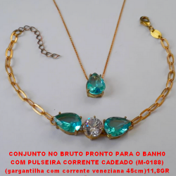 CONJUNTO NO BRUTO PRONTO PARA O BANH0  COM PULSEIRA CORRENTE CADEADO (M-0188)  (gargantilha com corrente veneziana 45cm)11,8GR  - COM BASE EM ALTA FUSÃO - E ZIRCONIAS COLORIDA BRU0656