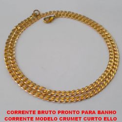 CORRENTE BRUTO PRONTO PARA BANHO CORRENTE MODELO CRUMET CURTO ELLO  BATIDO -(XCN178)COM FECHO LAGOSTA - PESO  13GR - '' 60CM '' -LARGURA 4MM -  BRU3114