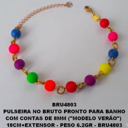 PULSEIRA NO BRUTO PRONTO PARA BANHO COM CONTAS DE 8MM (''MODELO COLORIDO'')  18CM+EXTENSOR - PESO 6.2GR - BRU4803
