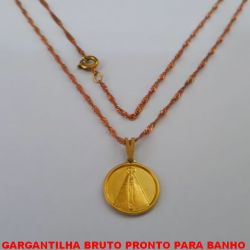 GARGANTILHA BRUTO PRONTO PARA BANHO COM CORRENTE SINGAPURA DE 45CM -COM PINGENTE DE NOSSA SENHORA APARECIDA DE 20MM - BRU1124