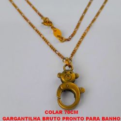 GARGANTILHA BRUTO PRONTO PARA O BANHO COM CORRENTE MODELO 3X1 FINA (COLAR DE 70 CM  COM URSO EM ALTA FUSÃO - TIPO FECHO LAGOSTA - PESO TOTAL 8,5GR - BRU1262