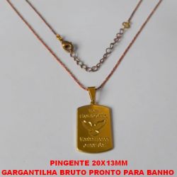 GARGANTILHA BRUTO PRONTO PARA BANHO  COM CORRENTE MODELO (L11) IMPORTADA  COM 45CM+EXTENSOR E FECHO LAGOSTA  PINGENTE ESPIRITO SANTO 20X13MM -BRU0891