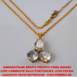 GARGANTILHA BRUTO PRONTO PARA BANHO  COM CORRENTE ELLO PORTUGUES -COM FECHO  LAGOSTO 50CM+EXTENSOR - COM PEDRAS DE  ZIRCONIAS 10X10 E 10X14MM - 10GR - BRU1655