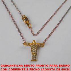 GARGANTILHA BRUTO PRONTO PARA BANHO  COM CORRENTE E FECHO LAGOSTA DE 45CM  PINGENTE EM ALTA FUSÃO DO CRISTO CRAVEJADO PINGENTE TAMANHO 16MM - PESO 2,3GR - BRU2769
