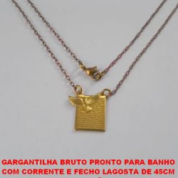 GARGANTILHA BRUTO PRONTO PARA BANHO  COM CORRENTE E FECHO LAGOSTA DE 45CM  (3475) ESCAP 15MM ORAÇÃO PAI NOSSO C/ ESP  SANTO - BRU1091