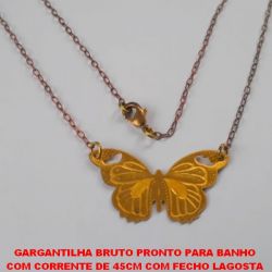 GARGANTILHA BRUTO PRONTO PARA BANHO COM CORRENTE DE 45CM COM FECHO LAGOSTA PESO TOTAL 2,5GR - PINGENTE 33X20MM -  BRU1185