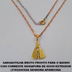 GARGANTILHA BRUTO PRONTO PARA O BANHO COM CORRENTE SINGAPURA DE 45CM+EXTENSOR  (3782)NOSSA SENHORA APARECIDA  VAZADA 20MM C/ CABEÇA E MANTO - PESO 2,6GR - BRU0139