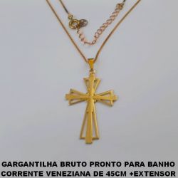 GARGANTILHA BRUTO PRONTO PARA BANHO CORRENTE VENEZIANA DE 45CM +EXTENSOR (603)CRUZ SAGRADA VAZ C/ DETALHE PICOTADO 35MM  BRU4400