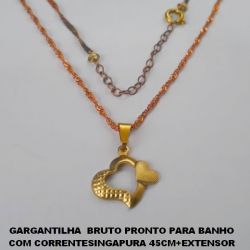 GARGANTILHA  BRUTO PRONTO PARA BANHO COM CORRENTESINGAPURA 45CM+EXTENSOR (2414)CORAÇAO 13MM VAZ C/ CORAÇAOZINHO PESO TOTAL 2,3GR - BRU1581