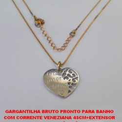 GARGANTILHA BRUTO PRONTO PARA BANHO COM CORRENTE VENEZIANA 45CM+EXTENSOR (TT)PINGENTE DE CORAÇÃO MÃE AMOR ETENO  TAMANHO 22MM - PESO TOTAL 4,4GR - BRU3476