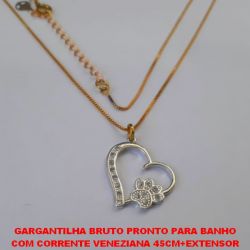 GARGANTILHA BRUTO PRONTO PARA BANHO COM CORRENTE VENEZIANA 45CM+EXTENSOR (TT)PINGENTE DE CORAÇÃO TODO CRAVEJADO  PESO TOTAL 3,8GR - BRU0730