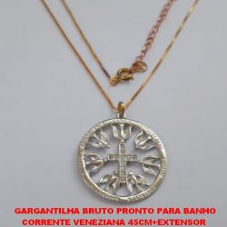 GARGANTILHA BRUTO PRONTO PARA BANHO CORRENTE VENEZIANA 45CM+EXTENSOR  (TT)PINGENTE ESPIRITO SANTO 30MM CRAVEJADA EM MICRO ZIRCONIAS PESO TOTAL 5,6GR - BRU1555