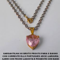 GARGANTILHA NO BRUTO PRONTO PARA O BANHO COM CORRENTE ELLO PORTUGUES 45CM -LARGURA 4,4MM COM FECHO LAGOSTA E PINGENTE COM BASE EM ALTA FUSÃO -CORAÇÃO DE ZIRCONIA 16MM -PESO TOTAL 13,8GR - BRU2001